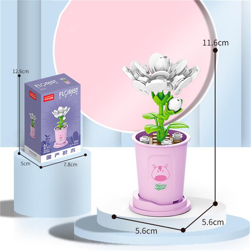 Building Block Bouquet 3D Model Toy Lucky Mini Flowers DIY Assembly Brick Home Decoration Plant Potted Kids Educational Toy Gift