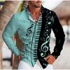 Men's Music Note Printed Long Sleeve Shirts Casual Cardigan New Button Holiday Fashion Shirts