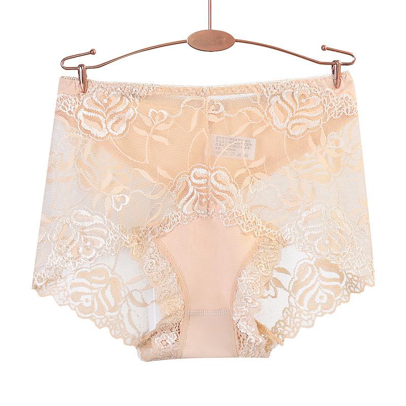 8 Color Plus Size Women Panties Sexy Lace Transparent Underwear Panty Seamless Mid-Waist Hip Raise Briefs Cotton Health Lingerie