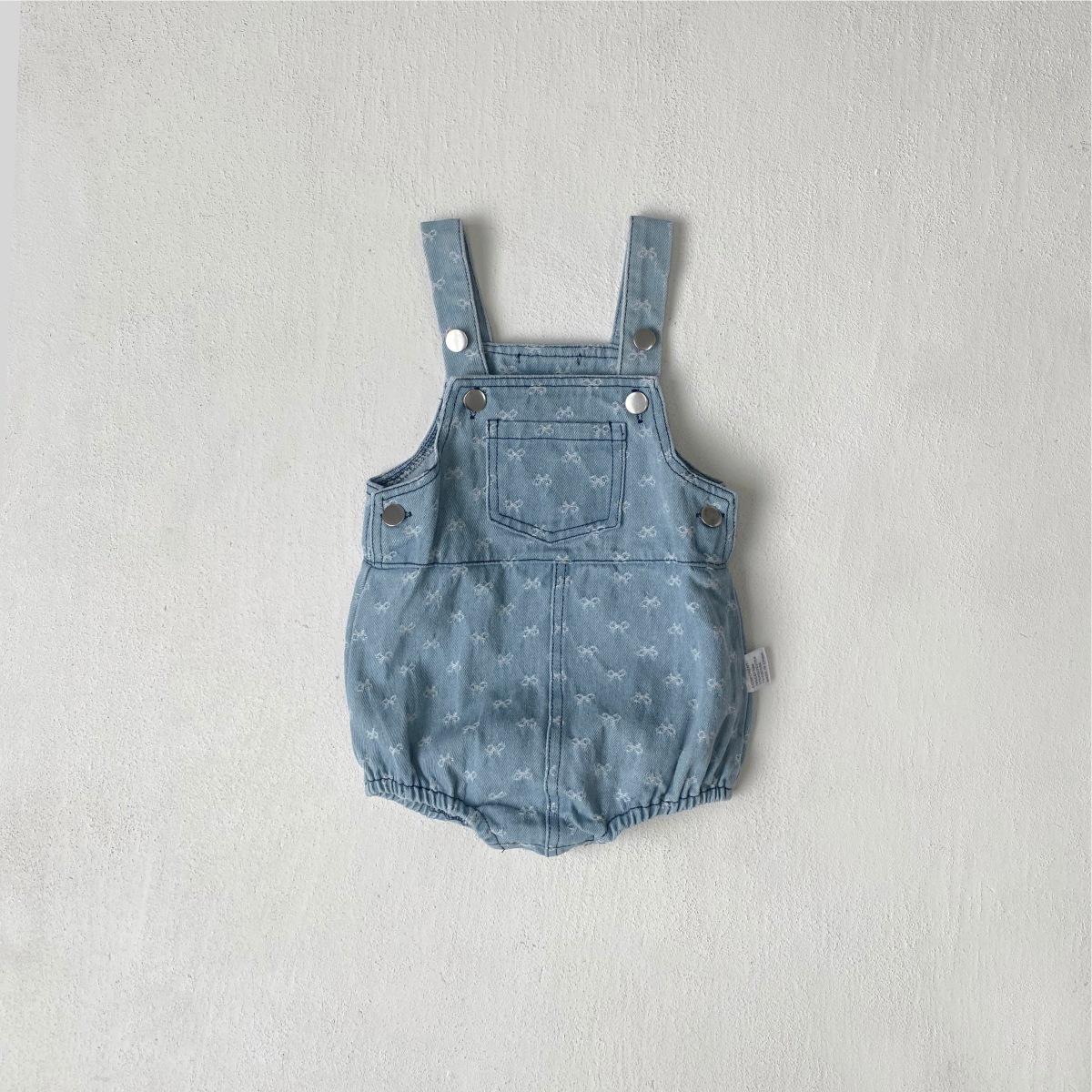 Korean Infant Bow Jacquard Denim Overalls Romper for Toddlers 80 cm синий