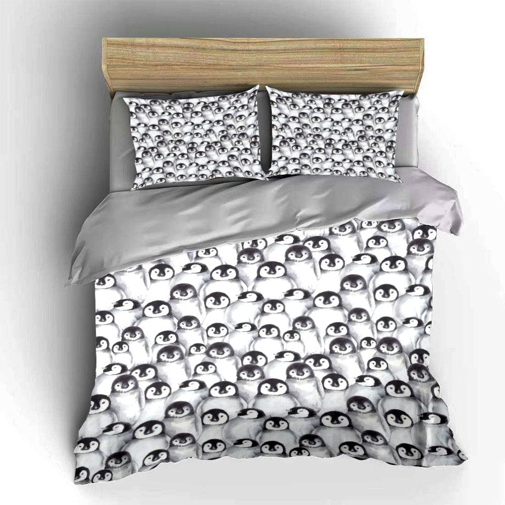 Penguin Pattern Home Decor Set Soft Skin-Friendly Bedding Set Includes 1 Duvet Cover And 2 Pillowcase Gift
