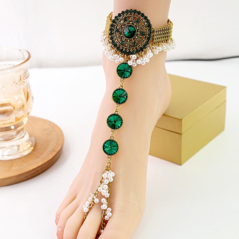 Retro Ethnic Geometric Water Drop Anklet - Bohemian Style Round Foot Ornament