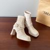 Square head two wearing boots female thin waterproof platform thick-soled high-heeled short boots female autumn and winter thick-heeled thin boots