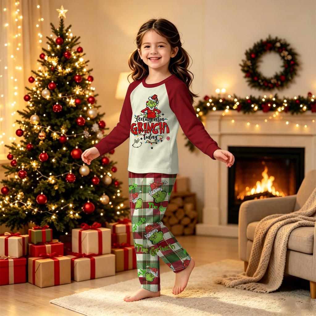 Matching Family Christmas Loungewear Set, Long Sleeve Neck Printed Top and Pants for Men Women and Kids