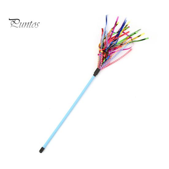 Colorful Rattle Ribbon Teaser Rod Wand Stick Pet Cat Kitten Bite Chew Chase Toy