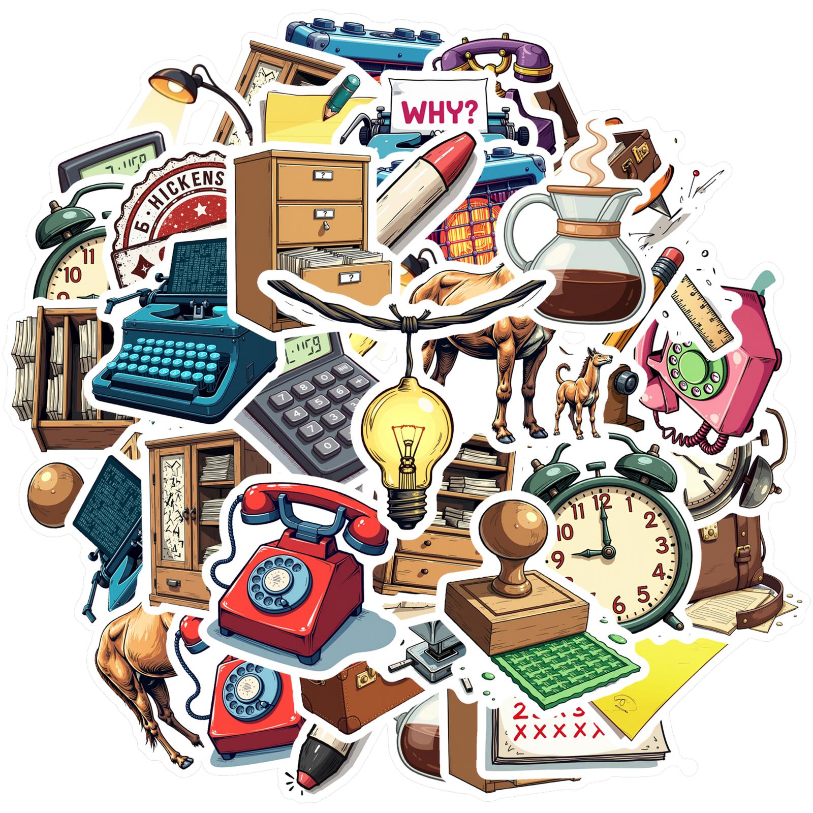 35pcs-150pcs Retro Retro Electronics Decals Cartoon Office Supplies Funny Stickers Stickers For Guitar Phone Laptop