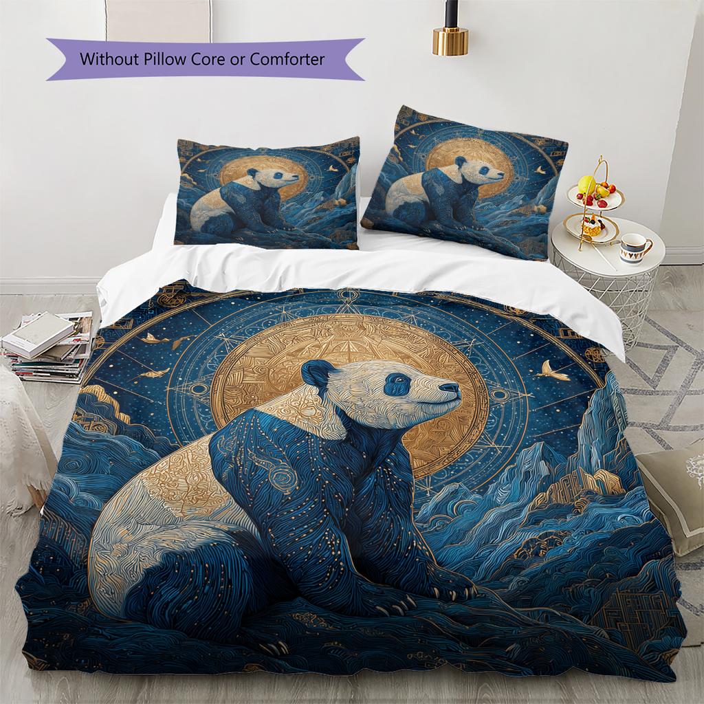 Moon Panda Pattern Bedding Quilt Set Home Decoration Gift (1 * duvet cover + 2 * pillowcase without core)