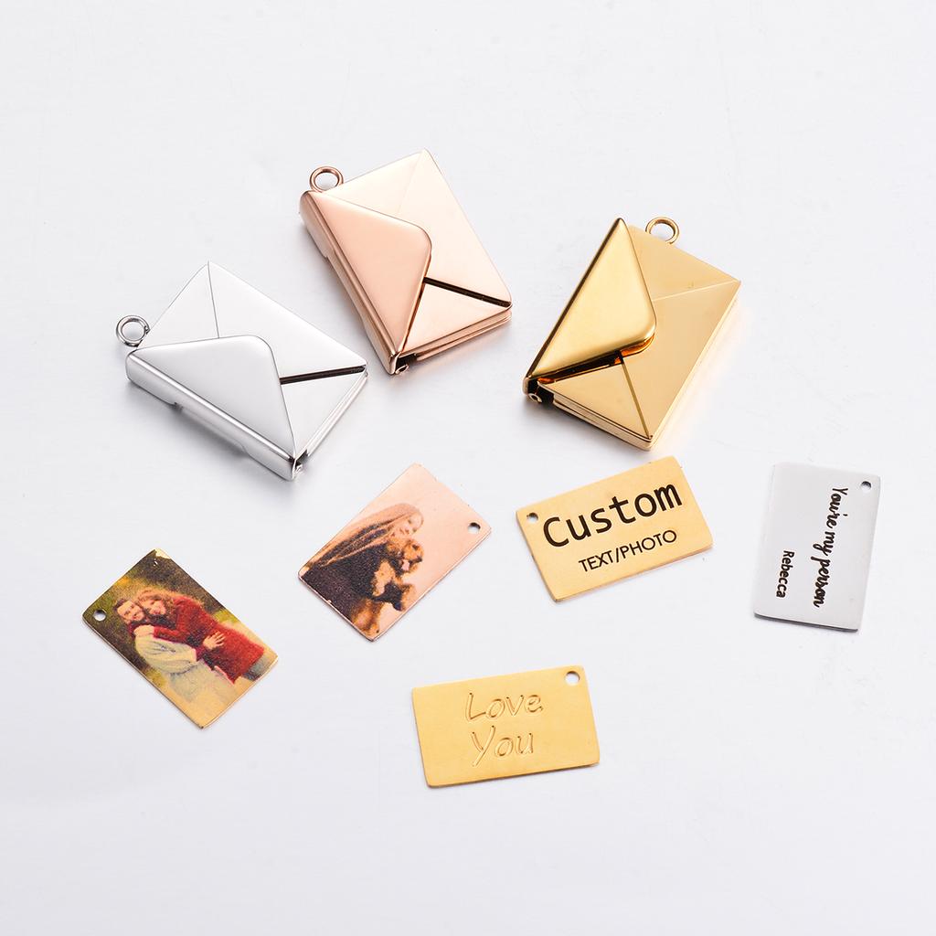 Stainless Steel Customized Letter Envelope Necklace Locket Jewelry Secret Love Note Pendant Engraved Note Photo for Women