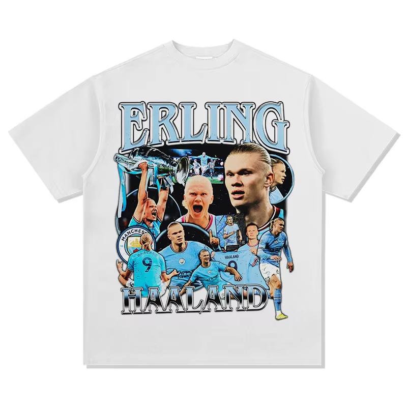 2026 New Erling Haaland Printed Pure Cotton Y2K T-shirt Summer Sports Fashion Casual Short Sleeved Shirt Men and Women Top XS