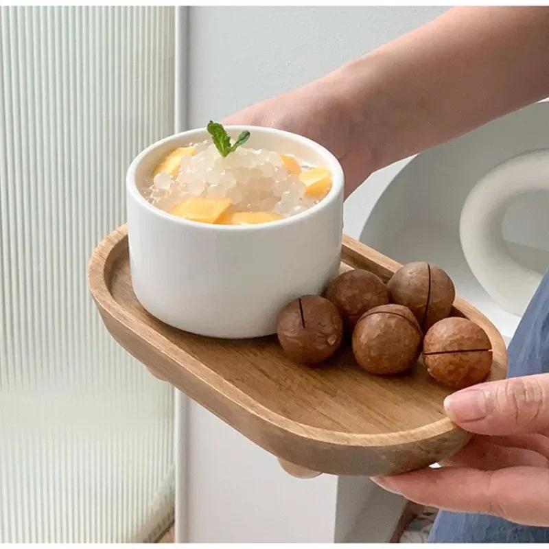 Handgjord Trä Serveringsfat för Bakverk och Ljusdisplay - Cirkulära och Ovala Fat Nyckelfack för Hemmet