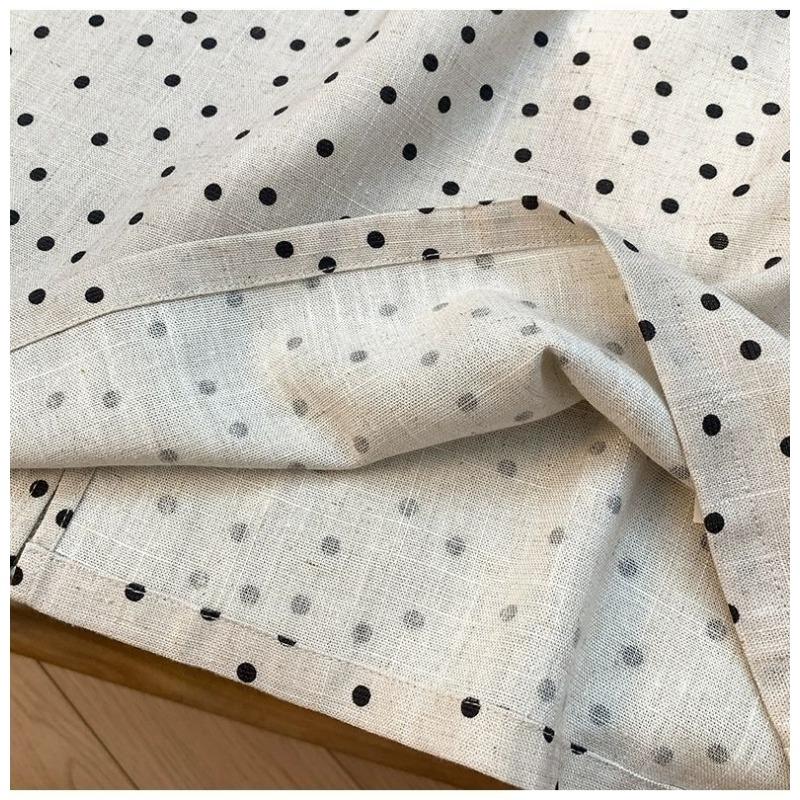 Abito da Donna in Cotone e Lino a Pois Girocollo Senza Maniche Temperamento Gonna Lunga per Pendolari Casual