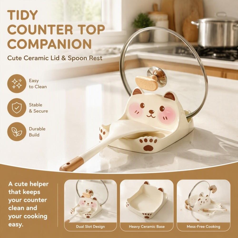 Non-Slip Ceramic Pot Lid Holder Bear Shape Cutting Board Holder Cookware Holder Kitchen
