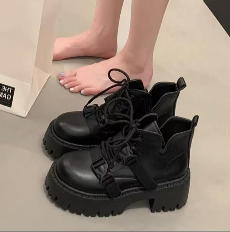 

Fashion Black Riding Boots Women Autumn New Thick Soles with British Style Booties Sweet Cool Little Booties Platform Shoes Western 35 матовый черный