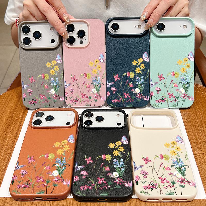 Mini Blossom Print Protective Soft TPU Leather Texture Cover For iPhone 17 Pro Max Air 16e 15 14 13 Shockproof Case