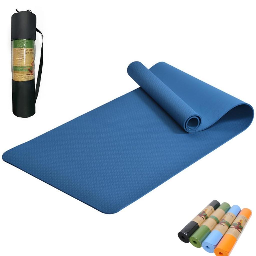 TPE Material Yoga Thick with Storage Training Stretching Pilates 183 X 61cm Mat, (6mm/8mm), Band, Mat, Mat, Mat, (Blue, 183610.6CM)