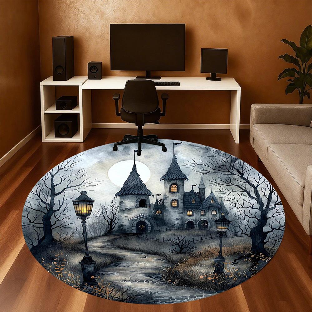 1pc castle moonlight Round Chair mat Area Rug - Non-Slip, Floor Mat for Office, Bedroom, and Indoor Decor -1002045