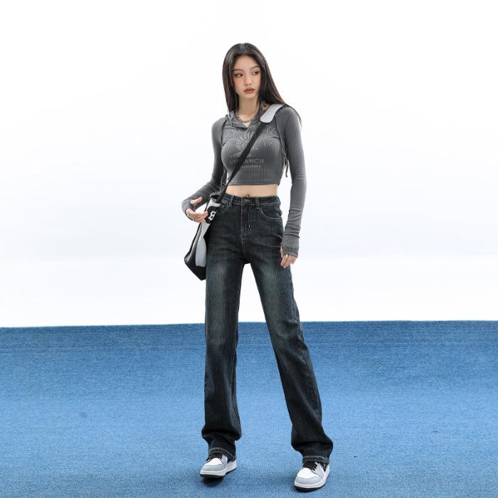 High-Waisted Slim Straight-Leg Jeans for Women, 2026 Spring/Autumn Trend, Floor-Length Cigarette Pants for Tall Figures.