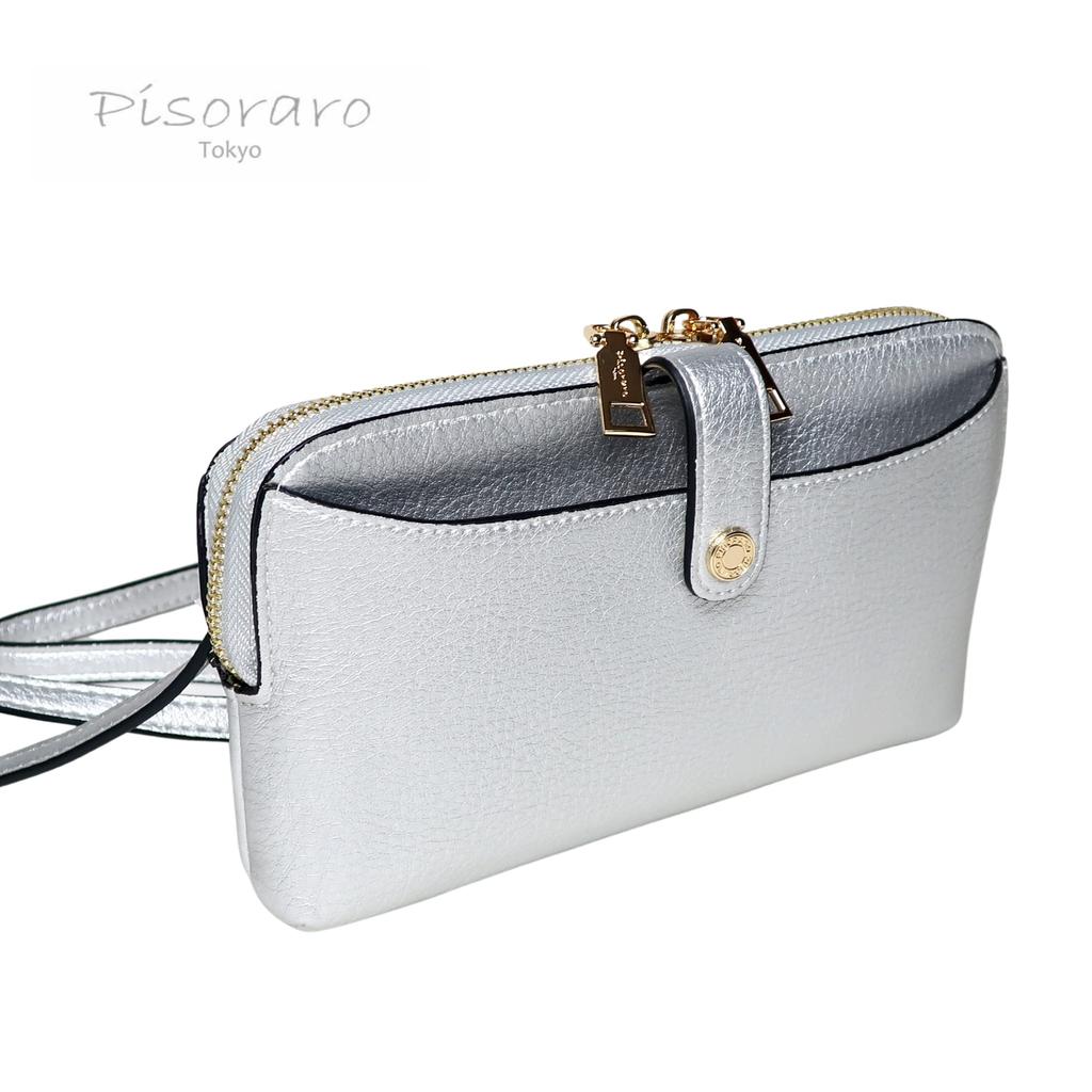 Pisoraro Wallet Shoulder Bag with Smartphone PR184 SILVER Storage, Crossbody, Silver, Multifunctional,