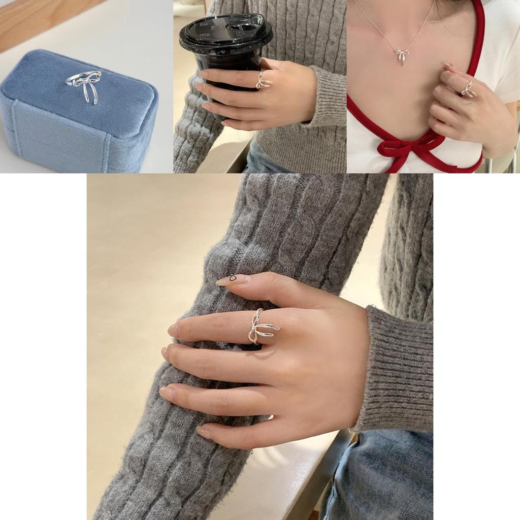 Unique Korean Style Silver Bow Ring For Women Adjustable And Chic 2024 Summer Fashion
