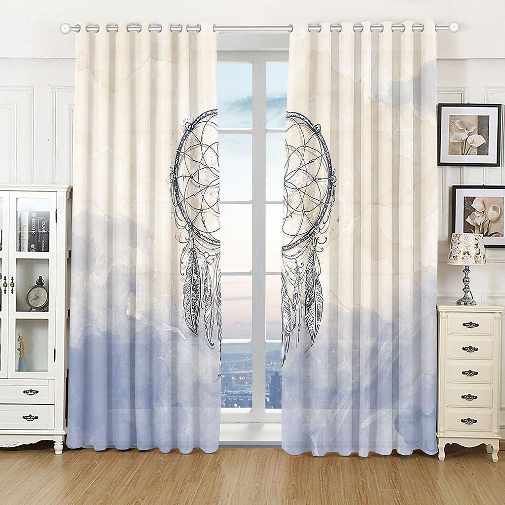 2pcs Dream Catcher Feather Line Anchor Window Curtains Home Decor Living Room Curtain Kitchen Draperies Curtains for Bedroom