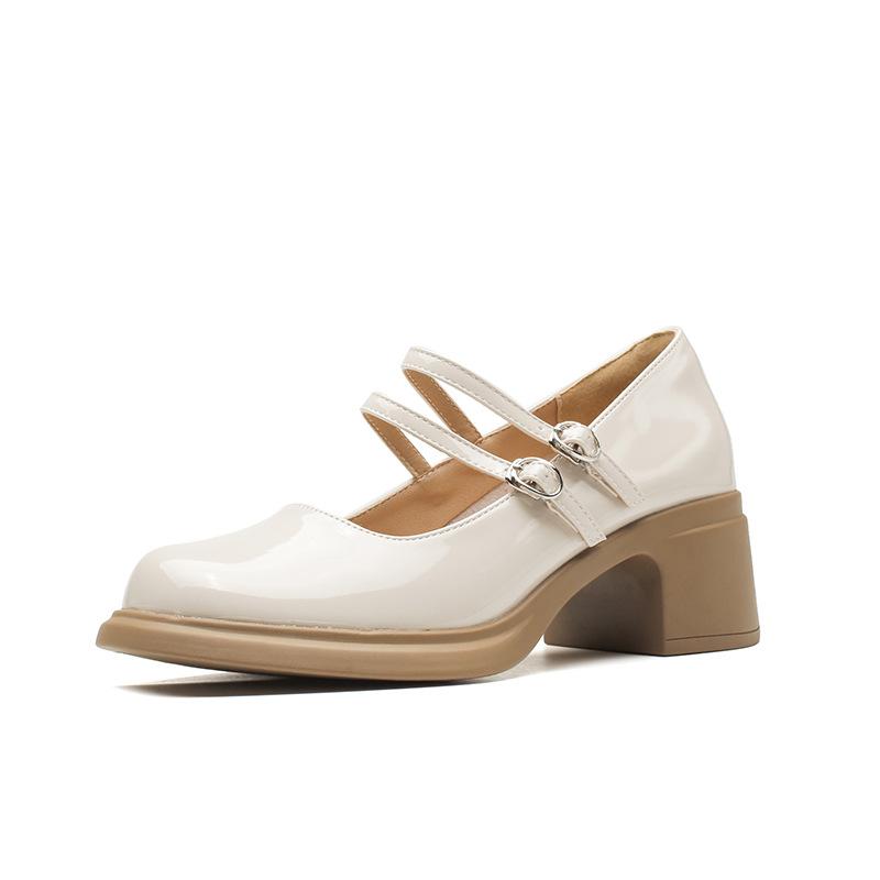 Ji high heels women's new Mary Jane shoes platform soled round head small leather shoes versatile thick heel single shoes