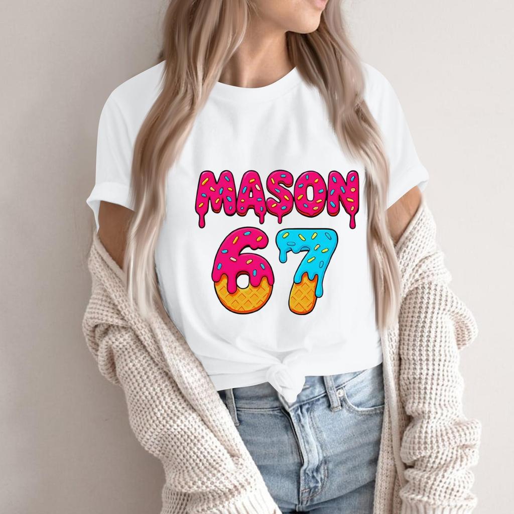 Women's Fashionable Casual Short Sleeved Printed T-Shirt Round Neck Top