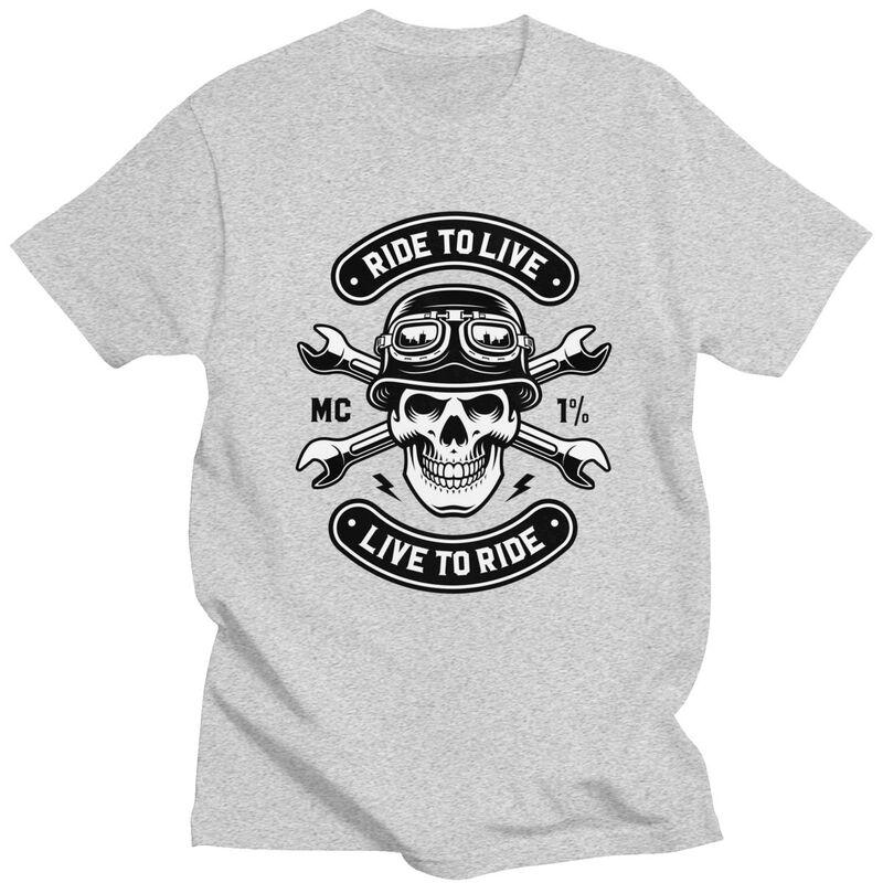Custom Rockabilly Motorcycle Rider Rock Skull T Shirts Men 100 Cotton Tees Tshirt ShortSleeve Tshirt