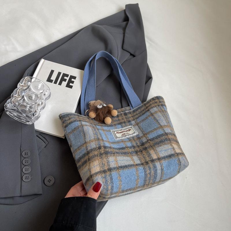 

Большая вместительная сумка в клетку для поездок на работу, новая осенне-зимняя шерстяная сумка в клетку через плечо, универсальная сумка-тоут высокого класса
