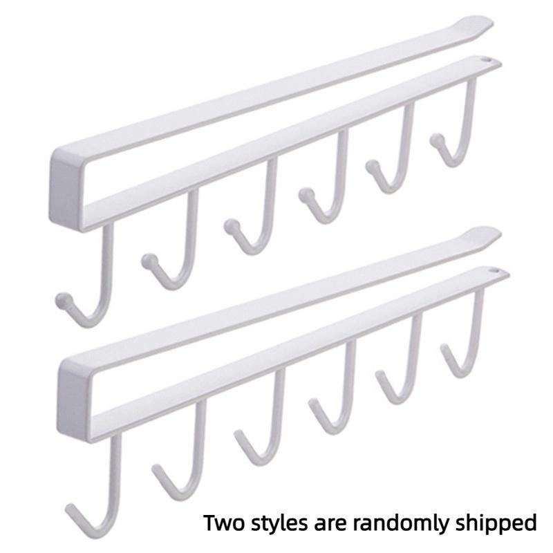 Kitchen Wrought Iron Hooks 6 Row Hooks Without Punching Cabinet Hanging Shelves Household Multifu Wardrobe Tie Bag Storage Hooks