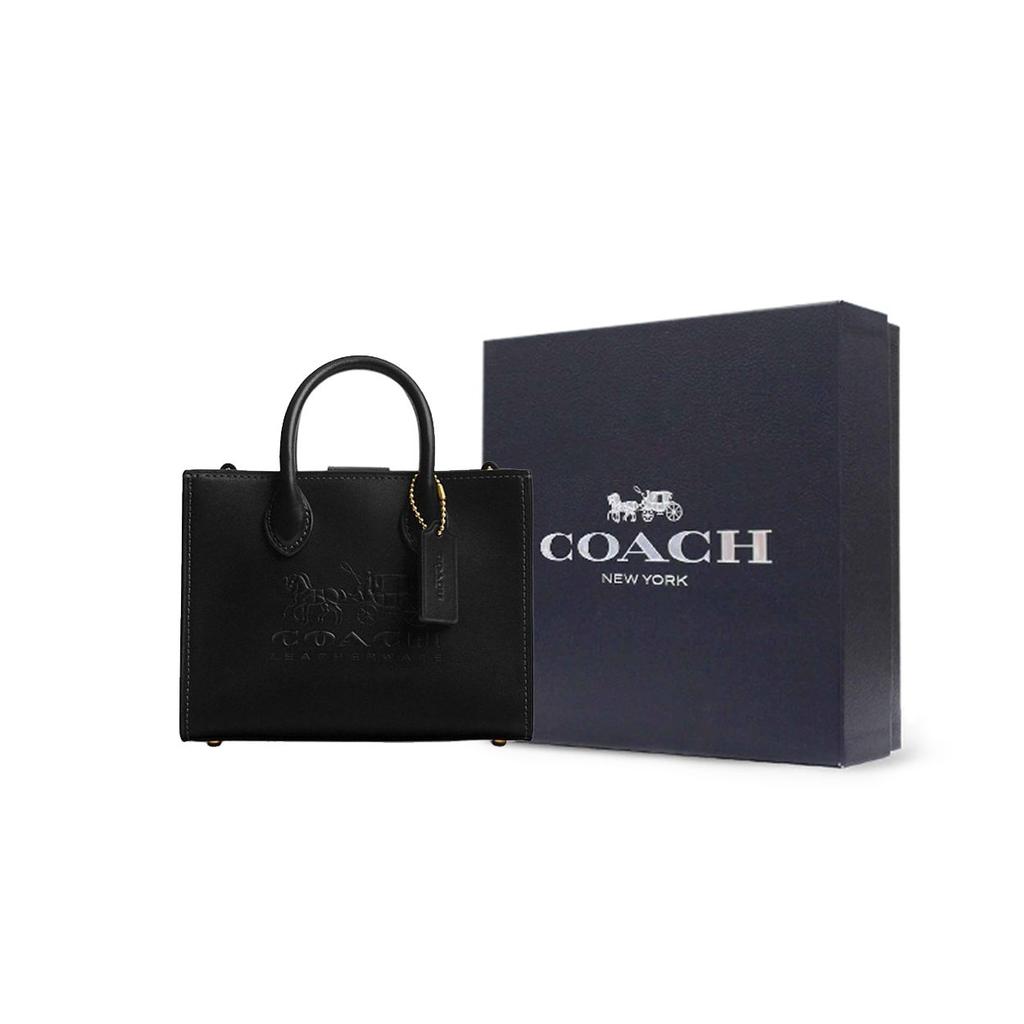 Coach Ace 17 Carriage Pattern Print Exquisite Calfskin Tote Shopping Bag Shoulder Crossbody Handbag Small Women Tote Black CT889-B4BK