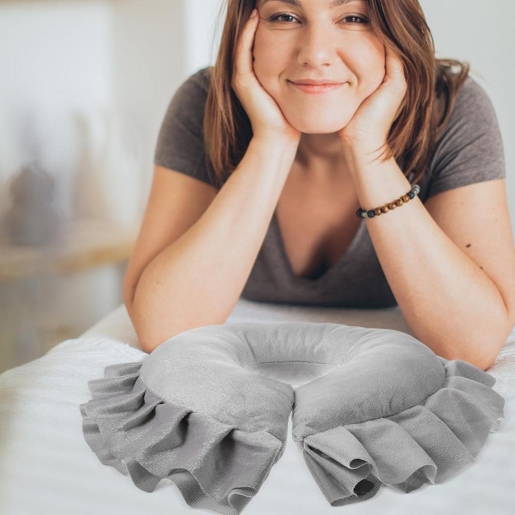 Grey U-Shaped Massage Pillow Cradle Cushion for Massage Table Comfortable Face Relax Pillow for Easy to Clean Beauty Salon and Home Use