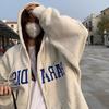 Women's Hooded Long Sleeve Zip Up Hoodie Oversized Fit Streetwear Letter Embroidery Polyester Casual Fall Sweatshirt Couple Jacket