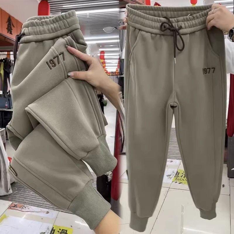 Móda Dámské Zimní Teplé Dlouhé Kalhoty Fleecové Silné Legíny Jednobarevné Nadměrné Velikosti Elastické Se Šněrováním Ležérní Tepláky Harémové Kalhoty Ležérní Kalhoty Nadměrné Velikosti