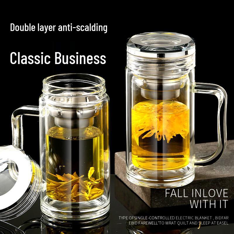 Li Baiyi 350ml Double Wall Glass Mug with Handle