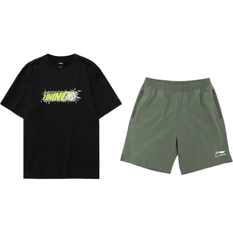 

Футболка с принтом логотипа LiNing, свободного кроя, универсальная, трендовая, с круглым вырезом, с коротким рукавом, повседневный спортивный комплект, унисекс, топы AHSUA03-2+YKSV147-1 L