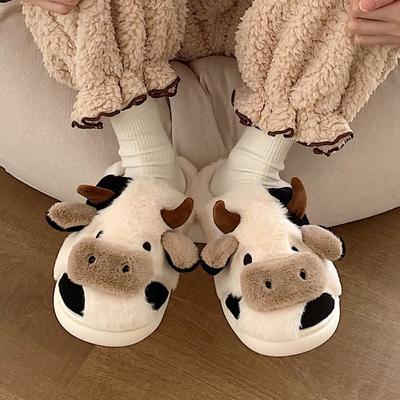 Pantoufles antidérapantes en coton de vache, 1 paire, mignonnes Protection contre le froid, chaussures en peluche pour garder au chaud