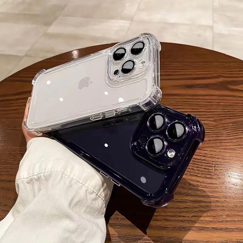 Luxury Shockproof Clear Phone Case For iPhone 14 13 12 Pro Max Silicone Bumper Transparent With Lens Film Protection Hard Back Cover