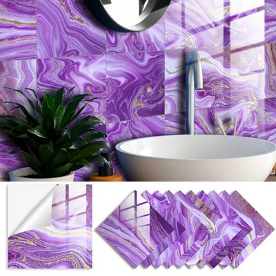 10pcs Purple Marble Tiles Sticker Kitchen Wardrobe Bathroom Home Decor Self-adhesive Crystal Hard Film Art Wall Decals