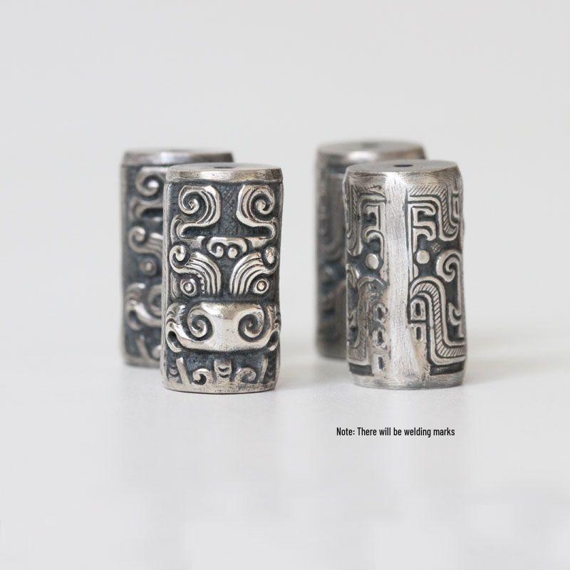 Custom Taotie Dragon Pattern Spacer Beads - Semi-Handmade Barrel & Tube Charms for Bracelets