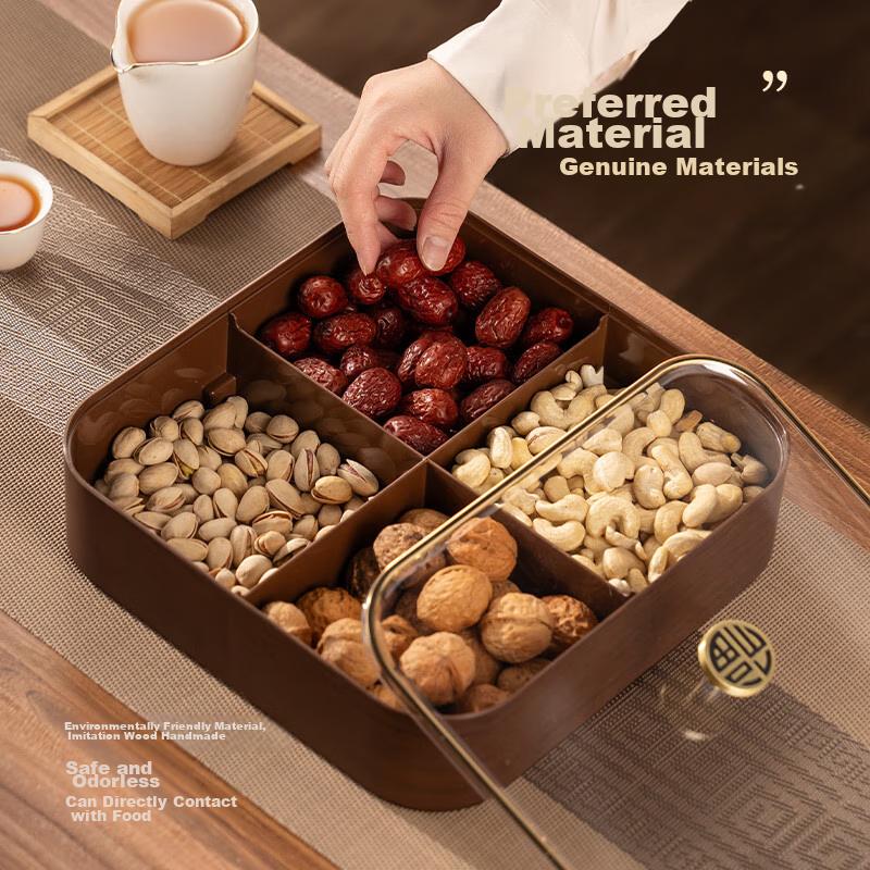 CAIZHI Dried Fruit Plate, Fruit Bowl, Living Room High-End Wood-Like Nut Snack Box, Candy Storage Container, 4-Compartment Fruit Plate CZ6867