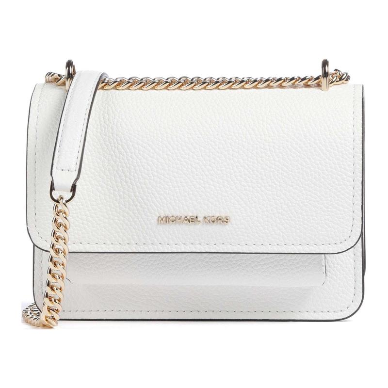 Michael Kors Claire Logo Magnetic Closure Grained Cowhide Crossbody Shoulder Bag Women's White