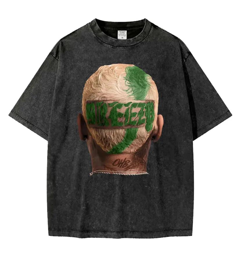 Rapper Chris Brown Breezy Großes Gesicht Grafik T-Shirt Unisex Damenmode Vintage Gewaschen Übergroß Kurzarm T-Shirts Streetwear