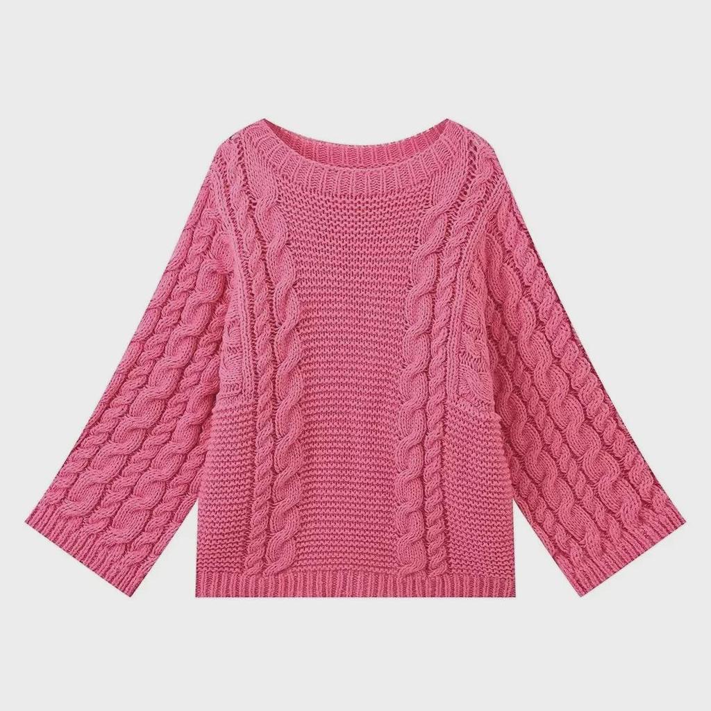 Europäischer & Amerikanischer Damen Strickpullover mit Rundhalsausschnitt & Trompetenärmeln