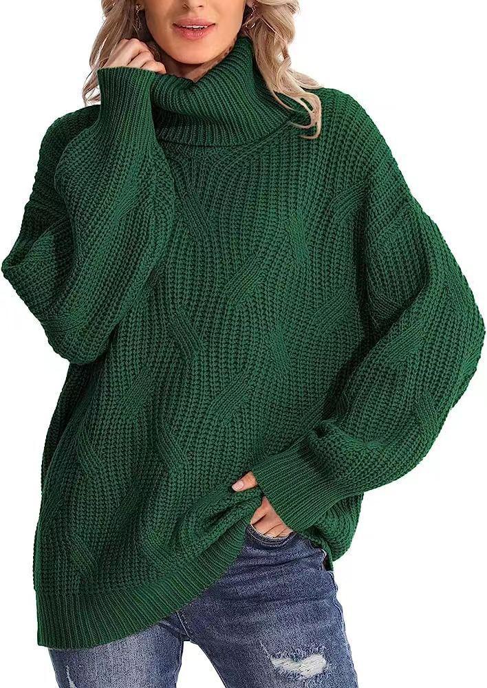 Autumn/Winter 2025 Women's Loose High Neck Cable Knit Sweater Pullover