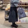 Women's Gray Woolen A-line Half Skirt with Plus Velvet Lining for Autumn/Winter 2025 - High Waist Mid-Length Slimming Design.