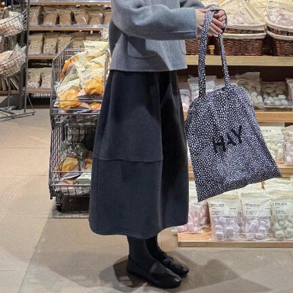 Women's Gray Woolen A-line Half Skirt with Plus Velvet Lining for Autumn/Winter 2025 - High Waist Mid-Length Slimming Design.