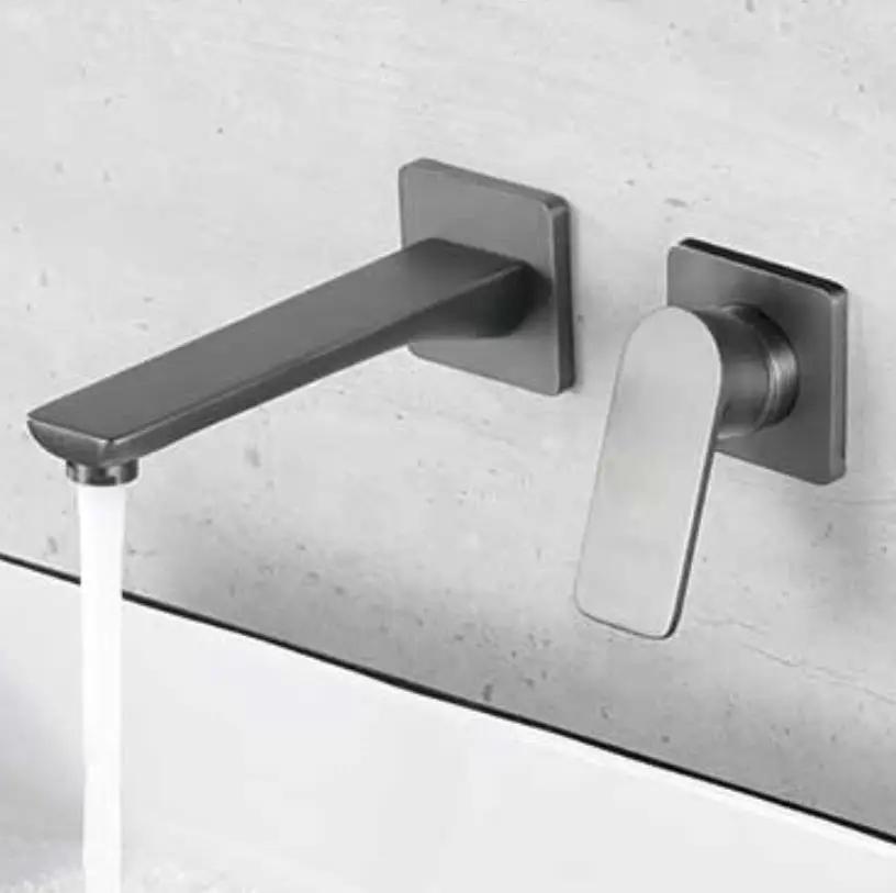 Bathroom wall mounted gunmetal faucet matt gray or brushed gold concealed mixer bathroom wall tap hot and cold wall mixer