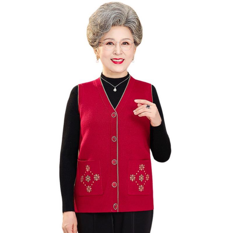 Elderly autumn clothes knitted vest grandma clothes old lady clothes collar coat 0 year old mother vest vest