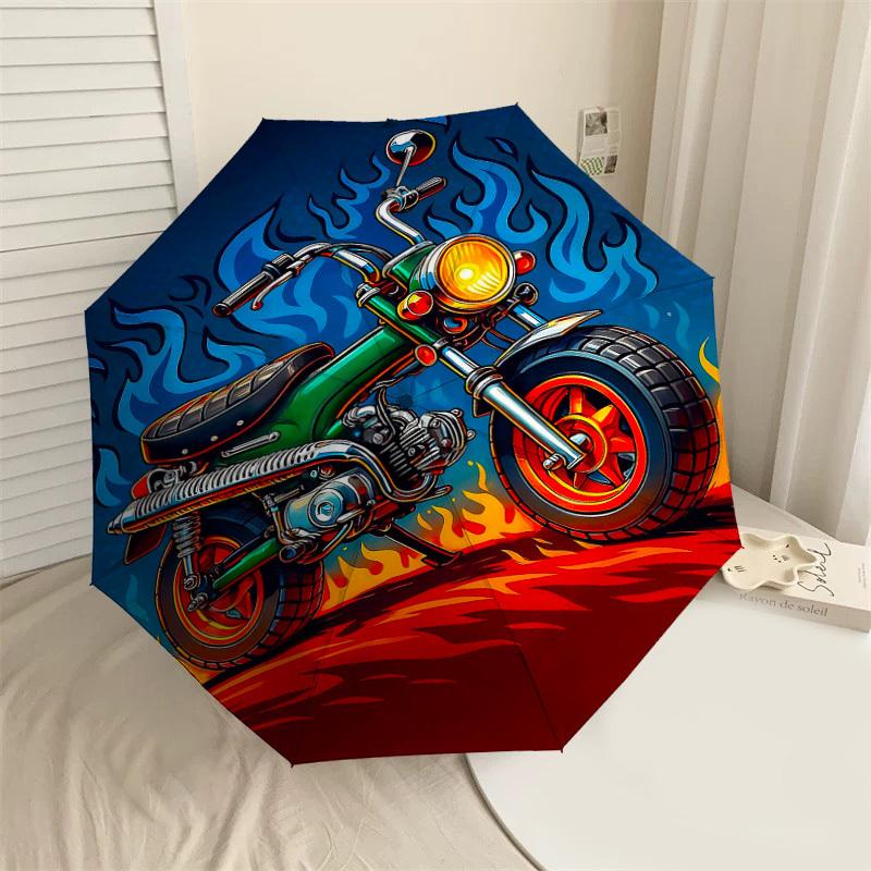 

1PC motorcycle flames Umbrella-8-Rib Reinforced, Automatic Open, Lightweight & Durable, Cute Fashion Accessory for Outdoor-T360