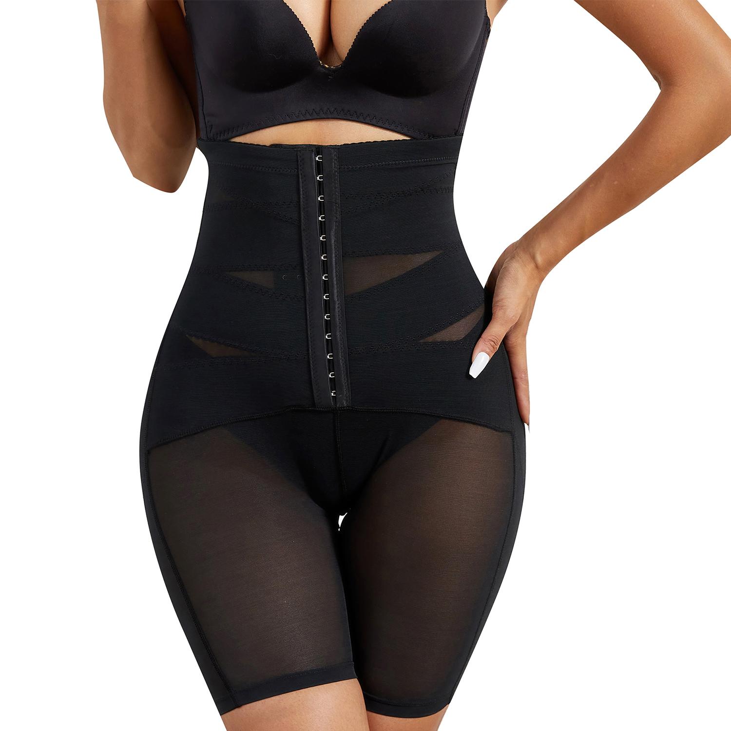 

Корректирующее белье с высокой талией и пряжкой для женщин Корректирующее белье для контроля живота Шорты для подтяжки ягодиц Регулируемый тренажер для талии Трусики с двойным контролем 3XL чёрный